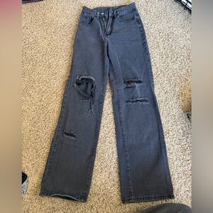 SHEIN Black Distressed Straight Leg Jeans